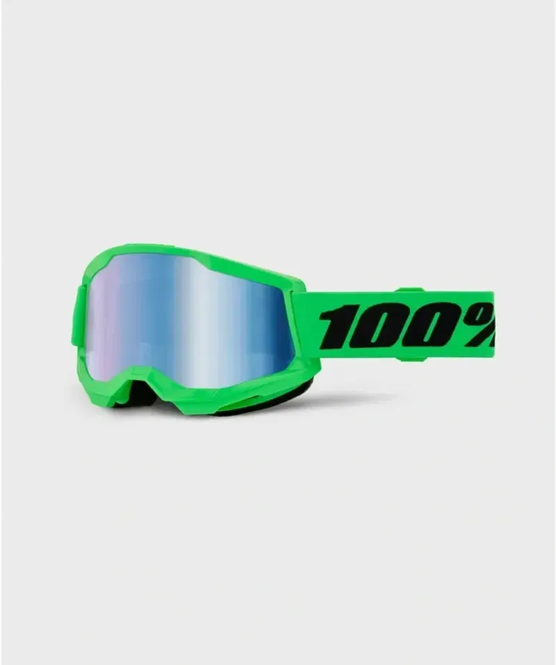 100% Strata 2 Mirrored Lens Goggles in Neon Green